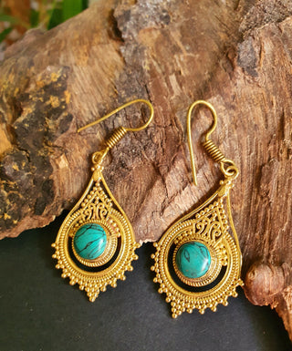 Turquoise Brass Drop Dangle earrings / Birth Stone / Ethnic / rustic, yoga, hippie, gypsy, pretty, psy, boho, bohemian, festival