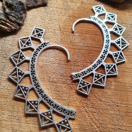 Ear Cuff Silver Aztec Triangles design / Tribal / Boho / Unisex / Mens Jewellery / Costume / Fancy Dress / Cosplay / Festival Jewellery /