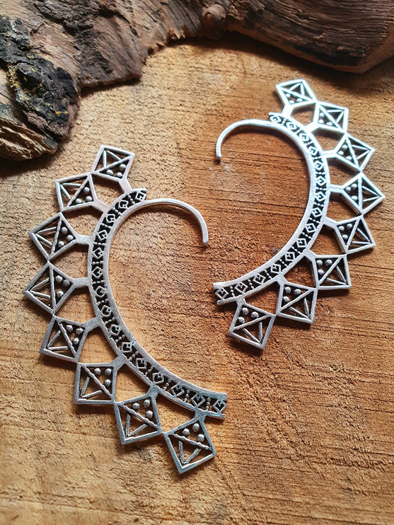 Ear Cuff Silver Aztec Triangles design / Tribal / Boho / Unisex / Mens Jewellery / Costume / Fancy Dress / Cosplay / Festival Jewellery /