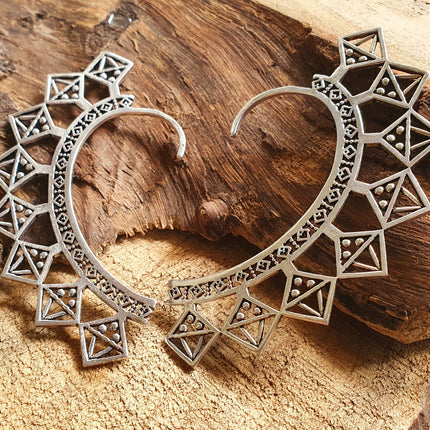 Ear Cuff Silver Aztec Triangles design / Tribal / Boho / Unisex / Mens Jewellery / Costume / Fancy Dress / Cosplay / Festival Jewellery /