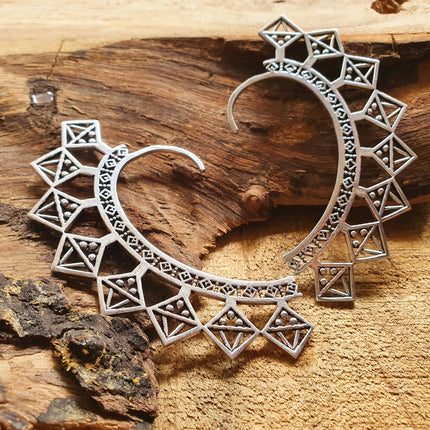 Ear Cuff Silver Aztec Triangles design / Tribal / Boho / Unisex / Mens Jewellery / Costume / Fancy Dress / Cosplay / Festival Jewellery /