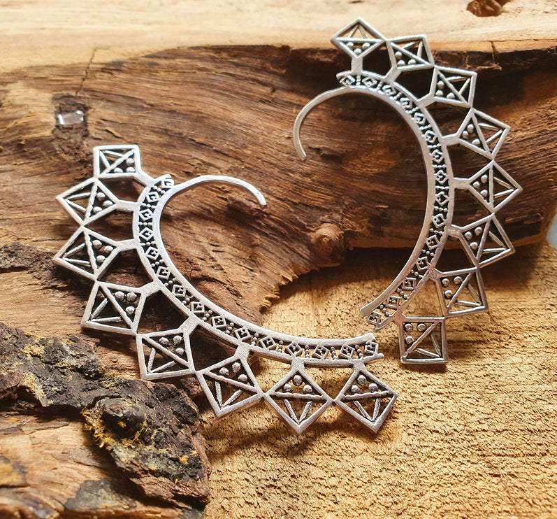 Ear Cuff Silver Aztec Triangles design / Tribal / Boho / Unisex / Mens Jewellery / Costume / Fancy Dress / Cosplay / Festival Jewellery /