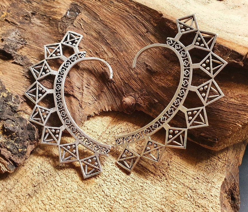 Ear Cuff Silver Aztec Triangles design / Tribal / Boho / Unisex / Mens Jewellery / Costume / Fancy Dress / Cosplay / Festival Jewellery /