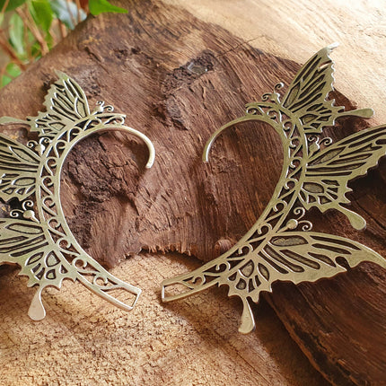 Silver Fairy Wings Ear Cuff Brass / Tribal / Boho / Unisex / Mens Jewellery / Costume / Fancy Dress / Cosplay / Festival Jewellery /