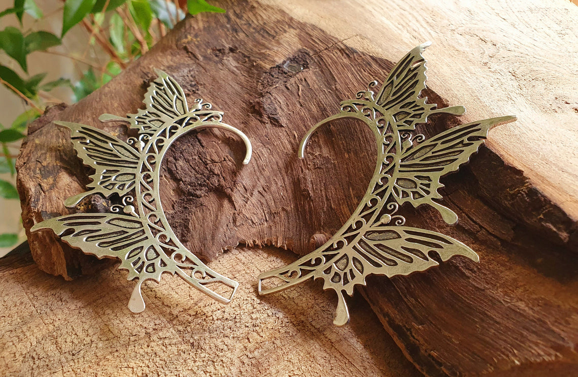 Silver Fairy Wings Ear Cuff Brass / Tribal / Boho / Unisex / Mens Jewellery / Costume / Fancy Dress / Cosplay / Festival Jewellery /