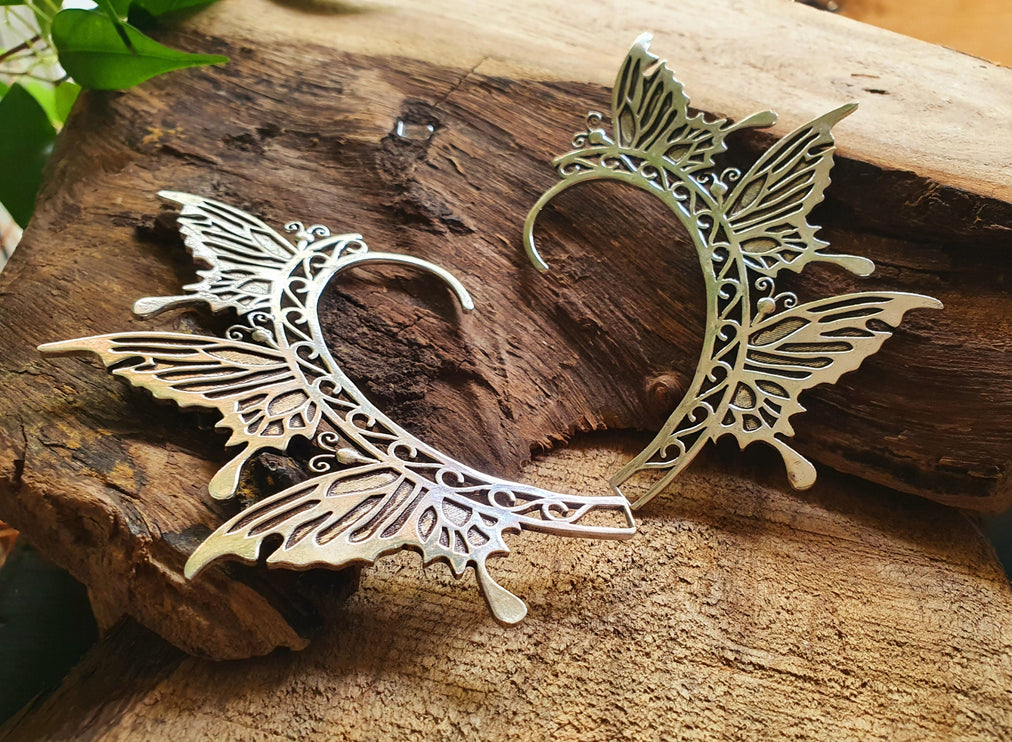 Silver Fairy Wings Ear Cuff Brass / Tribal / Boho / Unisex / Mens Jewellery / Costume / Fancy Dress / Cosplay / Festival Jewellery /