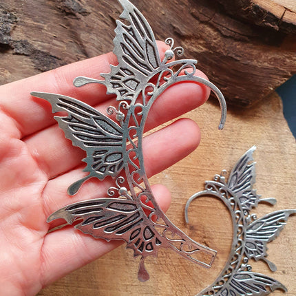 Silver Fairy Wings Ear Cuff Brass / Tribal / Boho / Unisex / Mens Jewellery / Costume / Fancy Dress / Cosplay / Festival Jewellery /