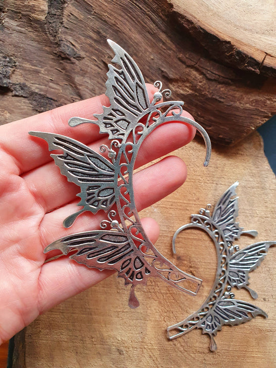 Silver Fairy Wings Ear Cuff Brass / Tribal / Boho / Unisex / Mens Jewellery / Costume / Fancy Dress / Cosplay / Festival Jewellery /