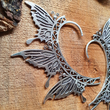 Silver Fairy Wings Ear Cuff Brass / Tribal / Boho / Unisex / Mens Jewellery / Costume / Fancy Dress / Cosplay / Festival Jewellery /