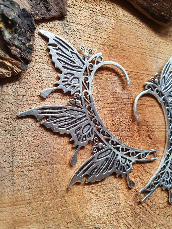 Silver Fairy Wings Ear Cuff Brass / Tribal / Boho / Unisex / Mens Jewellery / Costume / Fancy Dress / Cosplay / Festival Jewellery /