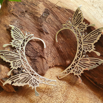 Silver Fairy Wings Ear Cuff Brass / Tribal / Boho / Unisex / Mens Jewellery / Costume / Fancy Dress / Cosplay / Festival Jewellery /