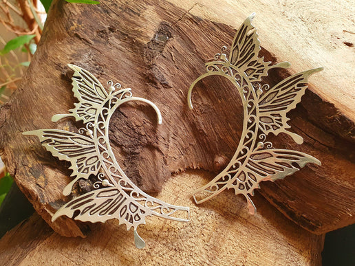 Silver Fairy Wings Ear Cuff Brass / Tribal / Boho / Unisex / Mens Jewellery / Costume / Fancy Dress / Cosplay / Festival Jewellery /