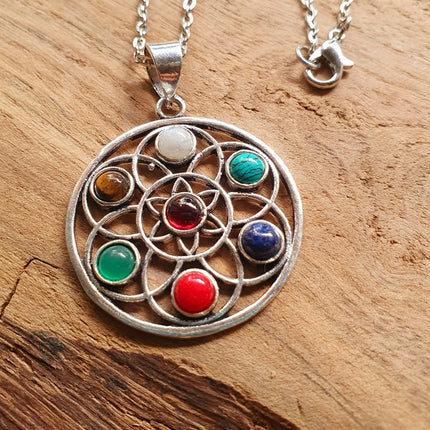 7 Chakras Necklace / Hypoallergenic / Silver / Yoga / Reiki / Boho / Hippie / Rustic / Ethnic / Crystals / Third Eye / Illuminati