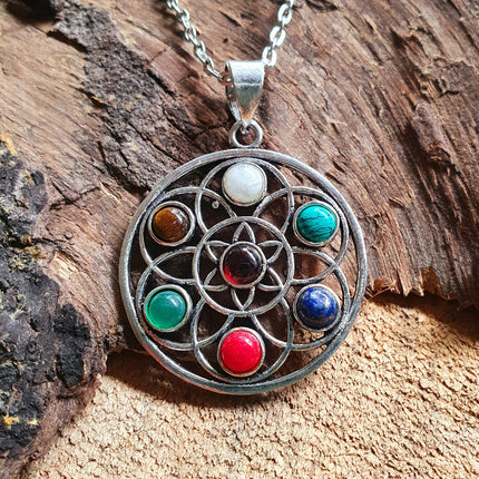 7 Chakras Necklace / Hypoallergenic / Silver / Yoga / Reiki / Boho / Hippie / Rustic / Ethnic / Crystals / Third Eye / Illuminati