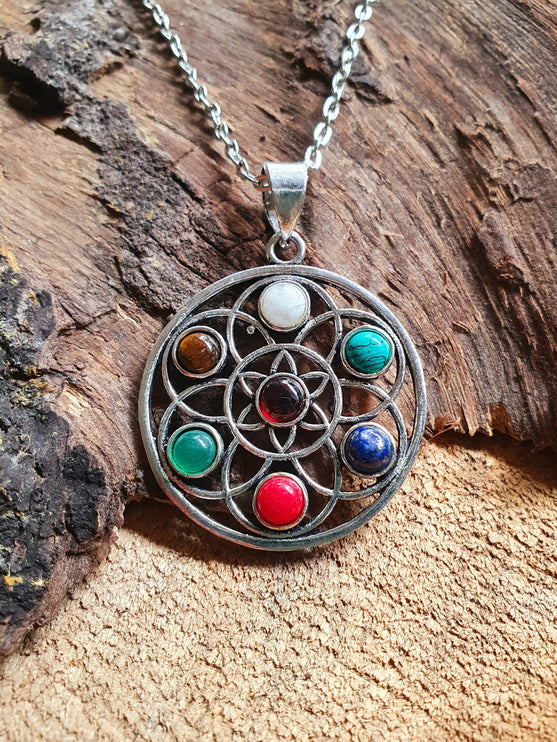 7 Chakras Necklace / Hypoallergenic / Silver / Yoga / Reiki / Boho / Hippie / Rustic / Ethnic / Crystals / Third Eye / Illuminati