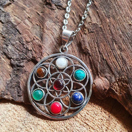 7 Chakras Necklace / Hypoallergenic / Silver / Yoga / Reiki / Boho / Hippie / Rustic / Ethnic / Crystals / Third Eye / Illuminati