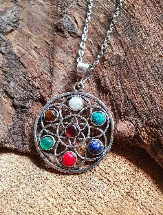 7 Chakras Necklace / Hypoallergenic / Silver / Yoga / Reiki / Boho / Hippie / Rustic / Ethnic / Crystals / Third Eye / Illuminati