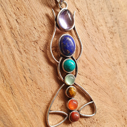 7 Chakras Lotus Necklace / Hypoallergenic / Silver / Yoga / Reiki / Boho / Hippie / Rustic / Ethnic / Crystals / Third Eye / Illuminati