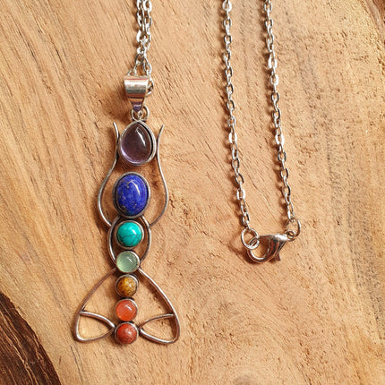 7 Chakras Lotus Necklace / Hypoallergenic / Silver / Yoga / Reiki / Boho / Hippie / Rustic / Ethnic / Crystals / Third Eye / Illuminati