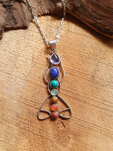 7 Chakras Lotus Necklace / Hypoallergenic / Silver / Yoga / Reiki / Boho / Hippie / Rustic / Ethnic / Crystals / Third Eye / Illuminati