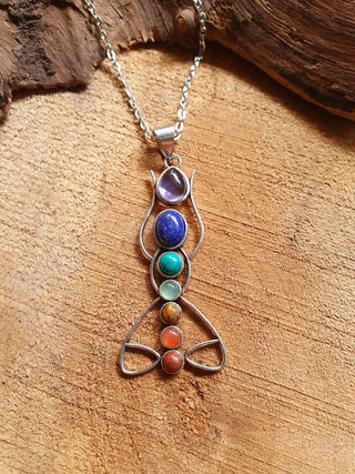 7 Chakras Lotus Necklace / Hypoallergenic / Silver / Yoga / Reiki / Boho / Hippie / Rustic / Ethnic / Crystals / Third Eye / Illuminati