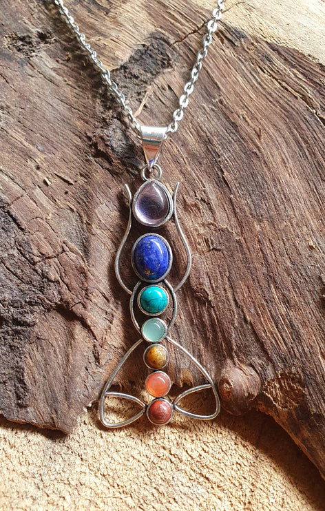 7 Chakras Lotus Necklace / Hypoallergenic / Silver / Yoga / Reiki / Boho / Hippie / Rustic / Ethnic / Crystals / Third Eye / Illuminati