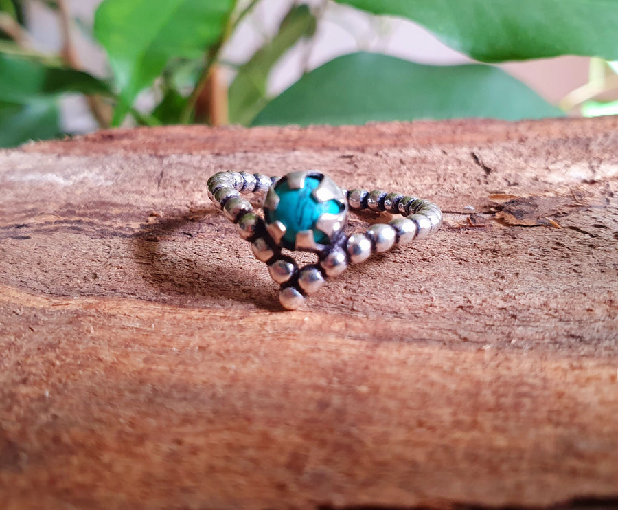 Bohemian Turquoise Silver Ring / Hippie / Boho / Ethnic / Rustic / Tribal / Gypsy / Festival / Healing / Festival / Birth Stone