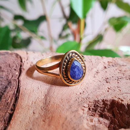 Ethnic style Brass & Lapis Lazuli Ring / Moon / Boho / Bohemian / Psy / Rustic / Tribal / Gypsy / Festival / Healing / Festival