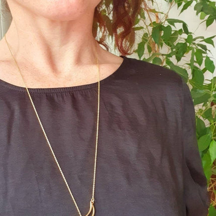 Lariat Necklace in Brass with Moon & Star Design / Minimalist / Contemporary / Boho / Modern / Chic / Pretty / Chain / Nature