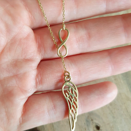 Infinity and Angel Wings Necklace Brass / Larait Minimalist / Contemporary / Boho / Modern / Chic / Pretty / Chain / Nature