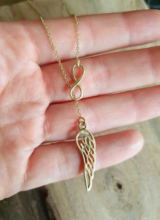 Infinity and Angel Wings Necklace Brass / Larait Minimalist / Contemporary / Boho / Modern / Chic / Pretty / Chain / Nature