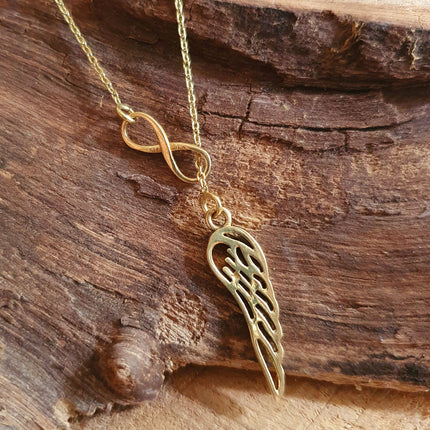 Infinity and Angel Wings Necklace Brass / Larait Minimalist / Contemporary / Boho / Modern / Chic / Pretty / Chain / Nature