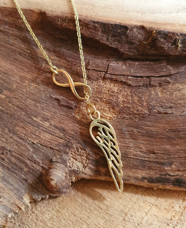 Infinity and Angel Wings Necklace Brass / Larait Minimalist / Contemporary / Boho / Modern / Chic / Pretty / Chain / Nature