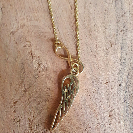 Infinity and Angel Wings Necklace Brass / Larait Minimalist / Contemporary / Boho / Modern / Chic / Pretty / Chain / Nature