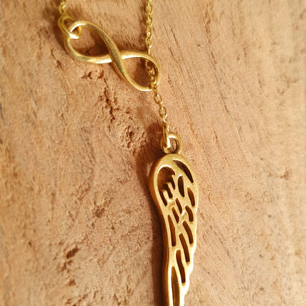 Infinity and Angel Wings Necklace Brass / Larait Minimalist / Contemporary / Boho / Modern / Chic / Pretty / Chain / Nature