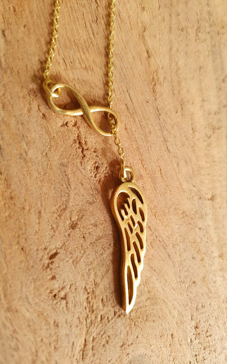 Infinity and Angel Wings Necklace Brass / Larait Minimalist / Contemporary / Boho / Modern / Chic / Pretty / Chain / Nature