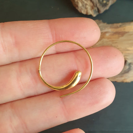 Minimalist Golden Spiral Hoop Earrings; Ethnic, Geometric, Small, Rustic, Yoga, Hippie, Gypsy, Pretty, Ssy, Boho, Bohemian, Festival