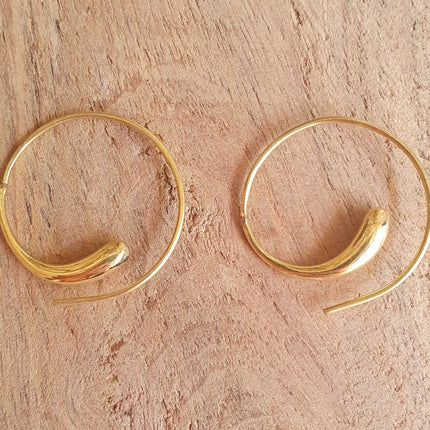 Minimalist Golden Spiral Hoop Earrings; Ethnic, Geometric, Small, Rustic, Yoga, Hippie, Gypsy, Pretty, Ssy, Boho, Bohemian, Festival