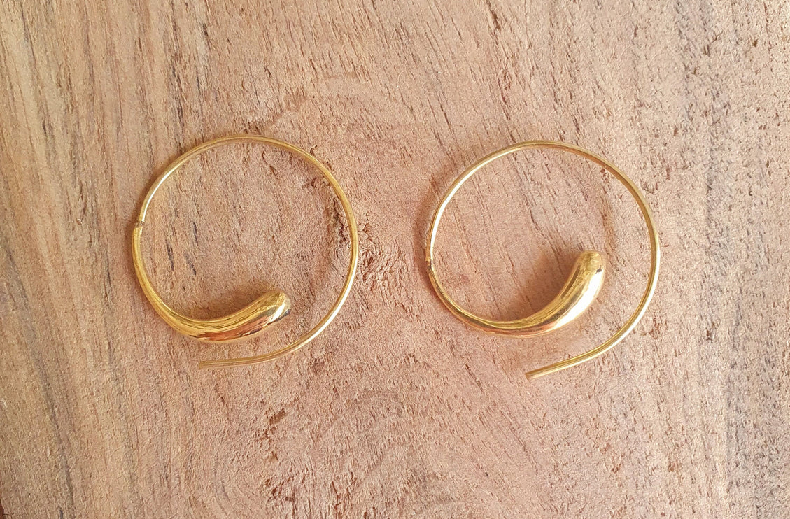 Minimalist Golden Spiral Hoop Earrings; Ethnic, Geometric, Small, Rustic, Yoga, Hippie, Gypsy, Pretty, Ssy, Boho, Bohemian, Festival