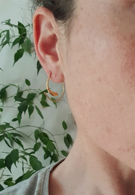 Minimalist Golden Spiral Hoop Earrings; Ethnic, Geometric, Small, Rustic, Yoga, Hippie, Gypsy, Pretty, Ssy, Boho, Bohemian, Festival