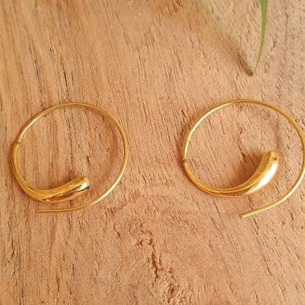 Minimalist Golden Spiral Hoop Earrings; Ethnic, Geometric, Small, Rustic, Yoga, Hippie, Gypsy, Pretty, Ssy, Boho, Bohemian, Festival