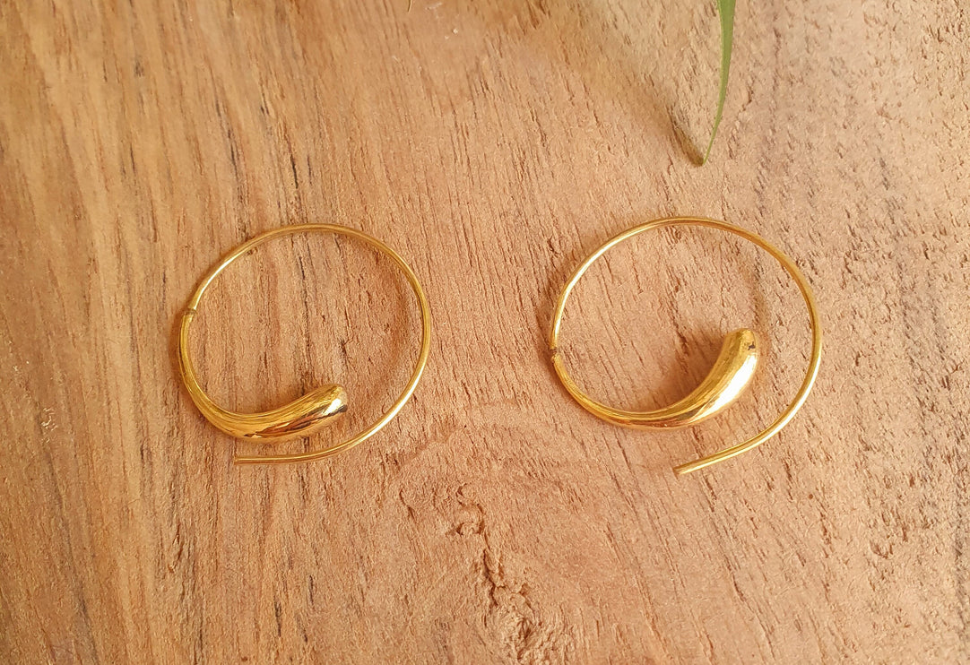 Minimalist Golden Spiral Hoop Earrings; Ethnic, Geometric, Small, Rustic, Yoga, Hippie, Gypsy, Pretty, Ssy, Boho, Bohemian, Festival