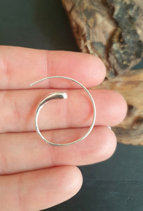 Minimalist Silver Spiral Hoop Earrings; Ethnic, Geometric, Small, Rustic, Yoga, Hippie, Gypsy, Pretty, Ssy, Boho, Bohemian, Festival