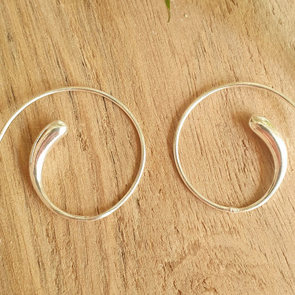 Minimalist Silver Spiral Hoop Earrings; Ethnic, Geometric, Small, Rustic, Yoga, Hippie, Gypsy, Pretty, Ssy, Boho, Bohemian, Festival