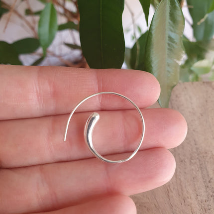 Minimalist Silver Spiral Hoop Earrings; Ethnic, Geometric, Small, Rustic, Yoga, Hippie, Gypsy, Pretty, Ssy, Boho, Bohemian, Festival