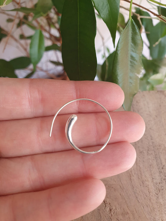 Minimalist Silver Spiral Hoop Earrings; Ethnic, Geometric, Small, Rustic, Yoga, Hippie, Gypsy, Pretty, Ssy, Boho, Bohemian, Festival