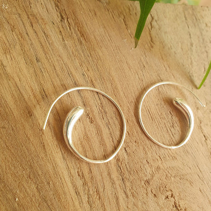 Minimalist Silver Spiral Hoop Earrings; Ethnic, Geometric, Small, Rustic, Yoga, Hippie, Gypsy, Pretty, Ssy, Boho, Bohemian, Festival