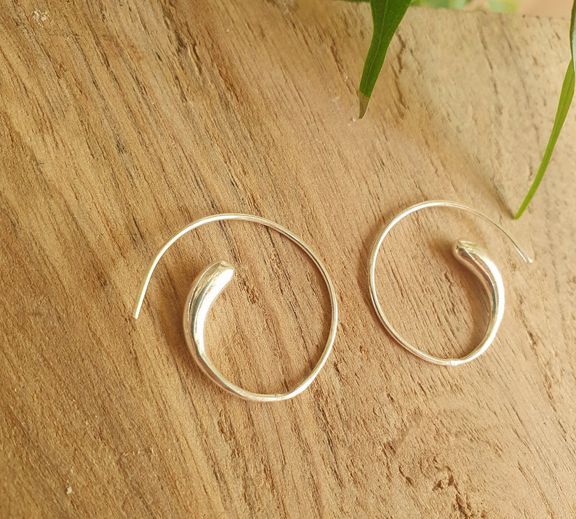 Minimalist Silver Spiral Hoop Earrings; Ethnic, Geometric, Small, Rustic, Yoga, Hippie, Gypsy, Pretty, Ssy, Boho, Bohemian, Festival