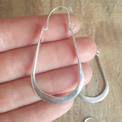 Boho Long Drop Silver Hoop Earrings / Flat Hoops / Ethnic Boho Classic XL Bohemian Chic Gypsy Spiral Hippie Tribal Hiphop style