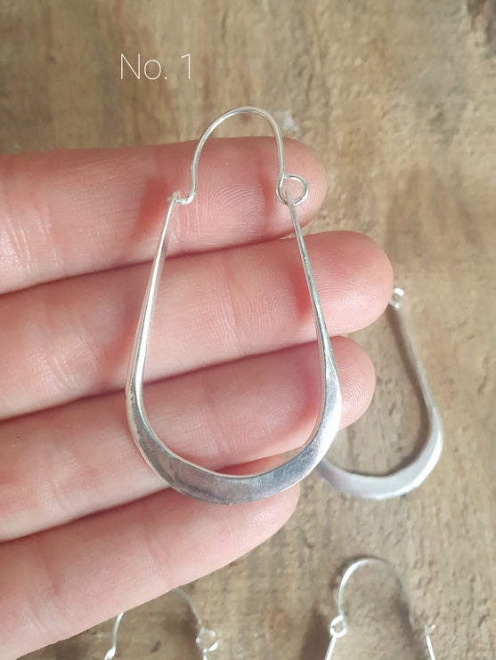 Boho Long Drop Silver Hoop Earrings / Flat Hoops / Ethnic Boho Classic XL Bohemian Chic Gypsy Spiral Hippie Tribal Hiphop style